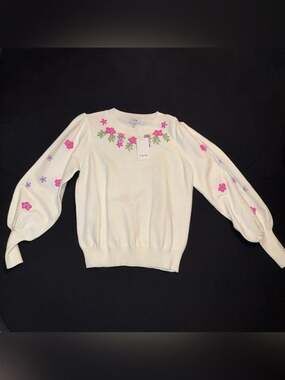 Fate Cream Sweater with Pink Floral Embroidery #123